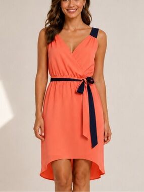American Eagle Coral Wrap Midi Dress Tie Waist High-Low Sleeveless Size S NWOT